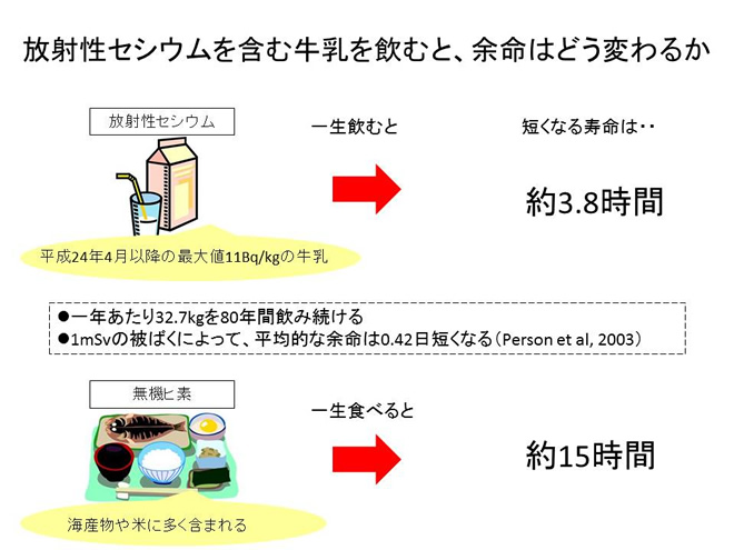 放射性セシウムを含む牛乳を飲むと、余命はどう変わるか